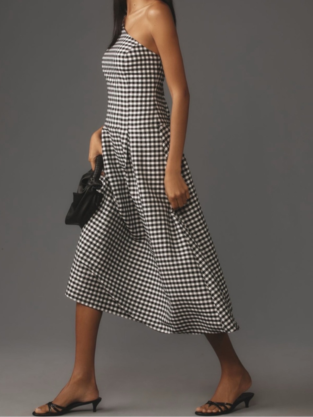 NWT Anthro Gingham One-Shoulder Midi Dress XS - Picture 4 of 15